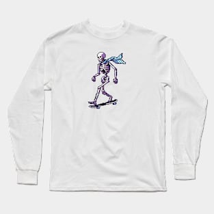 Pixel Skateboarding Skeleton Long Sleeve T-Shirt